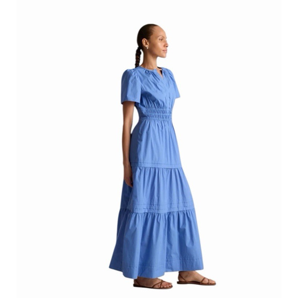 Quince Womens Dress 100% Organic Cotton Poplin Tiered Ruffle Maxi Blue Size XL - Picture 4 of 11